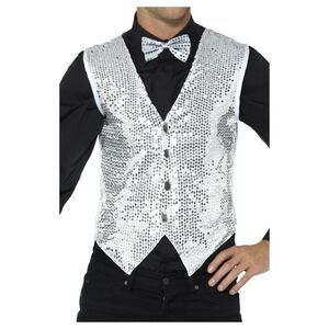 Smiffys Unisex Adult Sequin Costume Vest / Silver